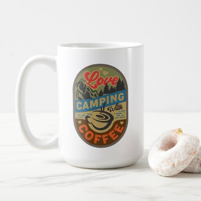Caneca De Café Aventura aguarda acampamento de amor (Com Donut)