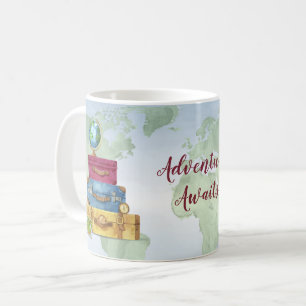 Caneca De Café Aventura aguarda o Viagem mundial de Suitcases Emp
