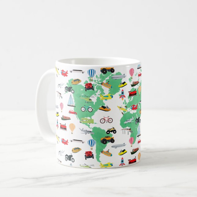 Caneca De Café Aventura aguarda veículos do mapa mundial (Frente Esquerda)