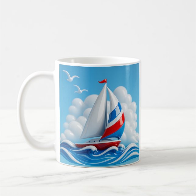 Caneca De Café Aventura Colorida de Barco à Vela (Esquerda)