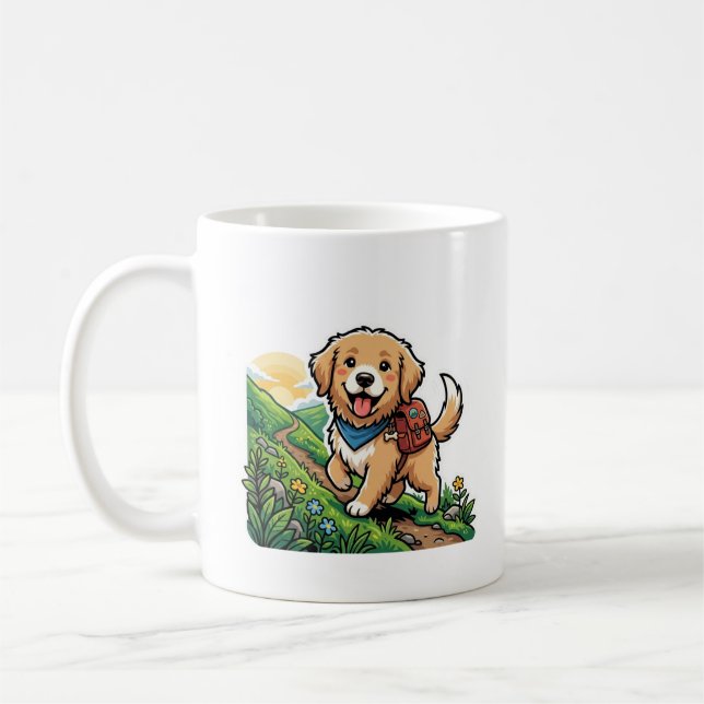 Caneca De Café Aventura de cachorro fofinho de retriever dourado  (Esquerda)
