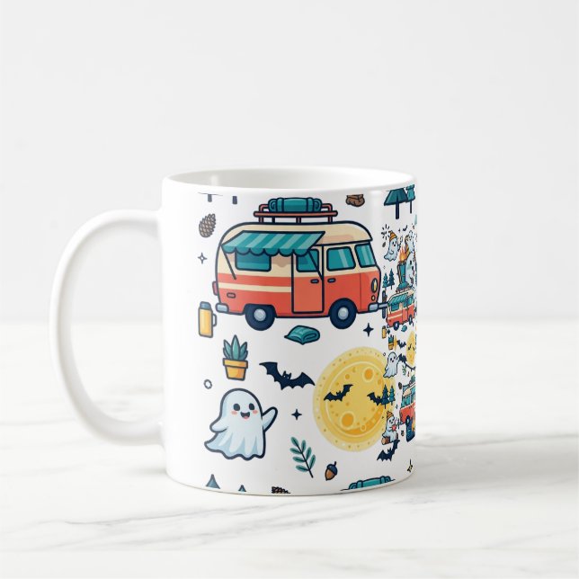 Caneca De Café Aventura de camping de Halloween sob a luz da lua  (Esquerda)