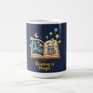 Caneca De Café Aventura de Leitura Mágica - Design Kawaii de Livr