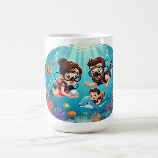 Caneca De Café Aventura de Mergulho Familiar com Equipamento Autô (Centro)