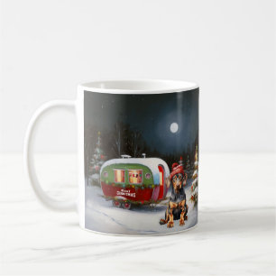 Caneca De Café Aventura de Natal da Caravana Doberman de Inverno