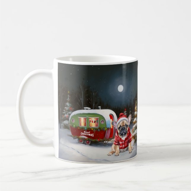 Caneca De Café Aventura de Natal do Winter French Buldogue Carava (Esquerda)