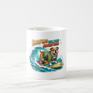 Caneca De Café Aventura de Surf Retro do Bulldog - Praia Vintage