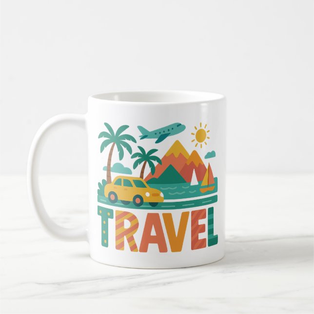 Caneca De Café Aventura de Viagem Colorida (Esquerda)