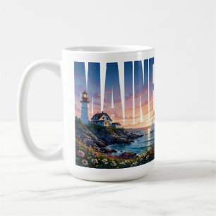 Caneca De Café Aventura do Farol da Costa Rochosa do Maine Oceano