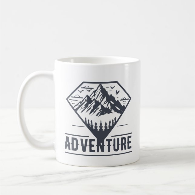 Caneca De Café Aventura para Montanhas Geométricas Modernas (Esquerda)