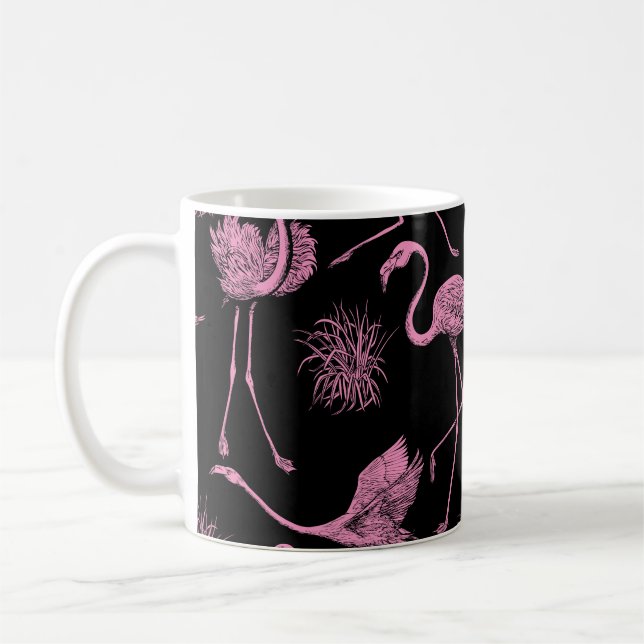 Caneca De Café Aves abstrato: Padrão Monocromático de Moda (Esquerda)