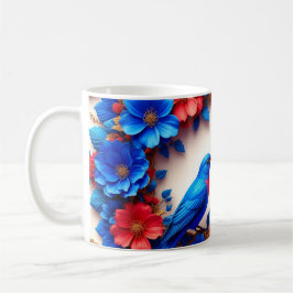 Caneca De Café Aves Brancas Vibrantes Descansadas Entre Flores Co