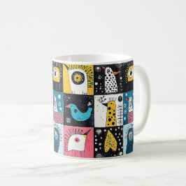 Caneca De Café Aves Cósmicas e Sonhos de Doodle