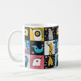 Caneca De Café Aves Cósmicas e Sonhos de Doodle
