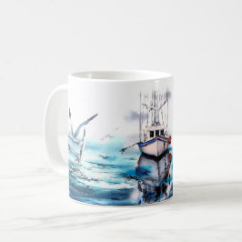 Caneca De Café Aves De Barcos De Fuga