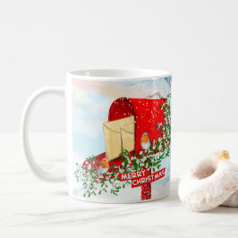 Caneca De Café Aves De Natal De Inverno E Uma Caixa De Posto Verm