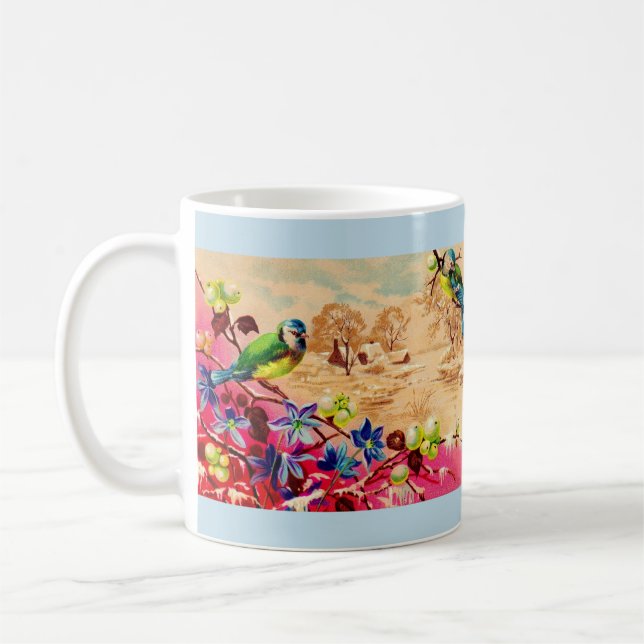 Caneca De Café aves e bagas impressão (Esquerda)