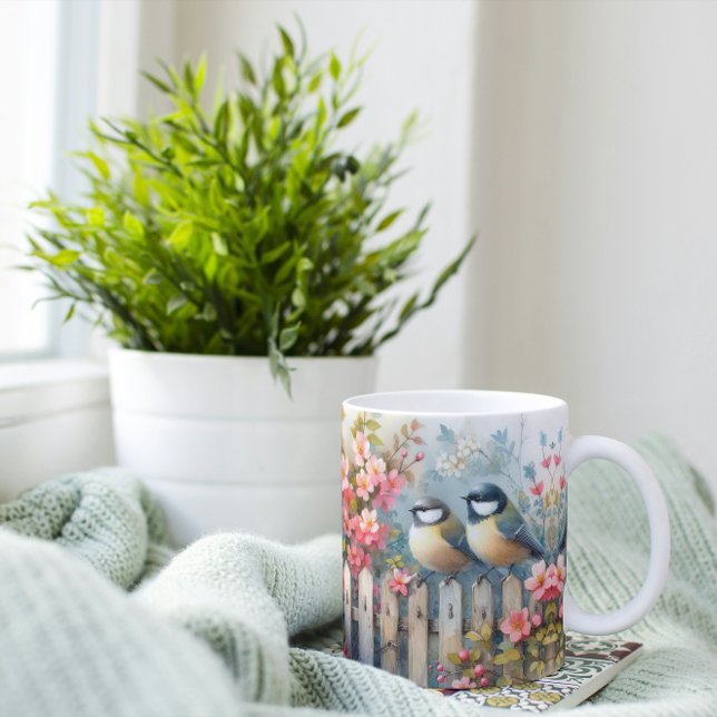 Caneca De Café Aves e Blooms (Criador carregado)