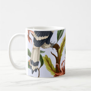 Caneca De Café Aves e Flores: Padrão Vintage Tropical.