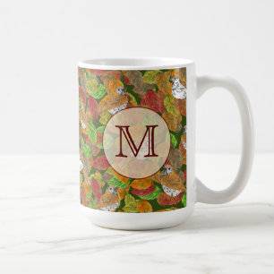 Caneca De Café Aves e queda deixam monograma inicial personalizad