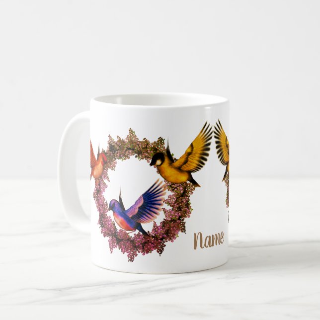 Caneca De Café Aves Na Flower Wreath Personalizadas (Frente Esquerda)