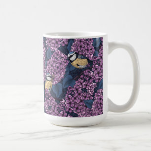 Caneca De Café Aves no jardim lilás violeta