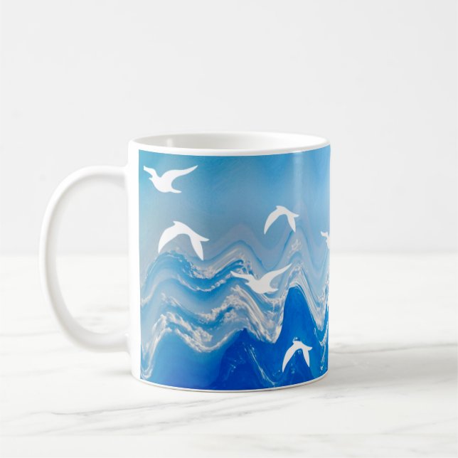 Caneca De Café Aves sobre as ondas do mar (Esquerda)