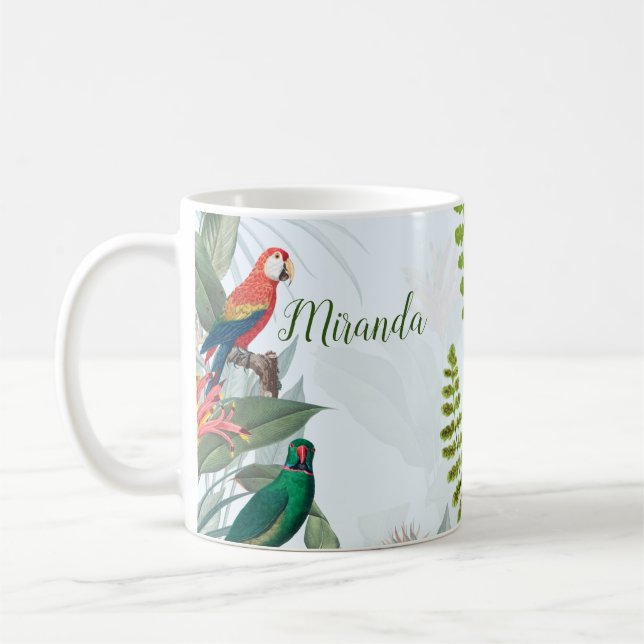 Caneca De Café Aves Tropicais - Papagaios e Folhagem (Esquerda)