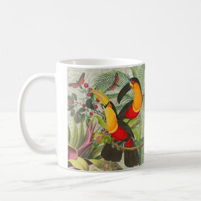 Caneca De Café Aves Tropicais Vibrantes Turianos Arte Selva Exóti (Esquerda)