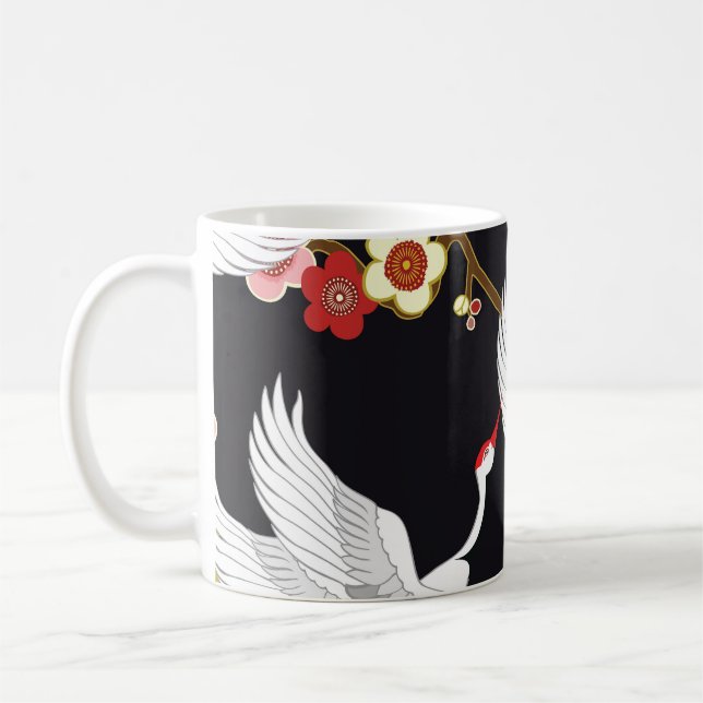Caneca De Café Aves Voadoras: Crane Heron Japonês. (Esquerda)