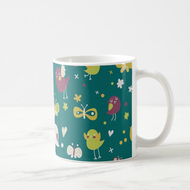 Caneca De Café Aves Whimsical e Borboletas (Direita)