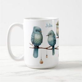 Caneca De Café Aves Whimsical em Ramificações de Elegância Eterno