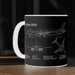 Caneca De Café Avião Airbus A320 em Desenho de Planta Baixa PD