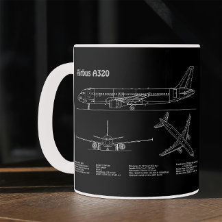 Caneca De Café Avião Airbus A320 em Desenho de Planta Baixa PD