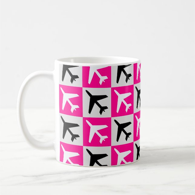 Caneca De Café Avião com Jatos Geométricos Rosa (Esquerda)