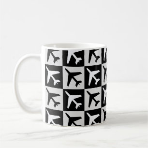 Caneca De Café Avião de Jato de Aviação Geométrico Black White