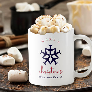 Caneca De Café Avião de Natal Floco de Neve Aviação Minimalista