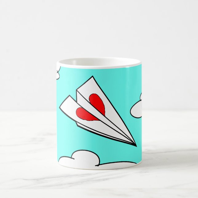 Caneca De Café Avião de papel com coração (Centro)