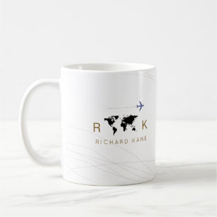 Caneca De Café avião elegante + mapa monograma em branco