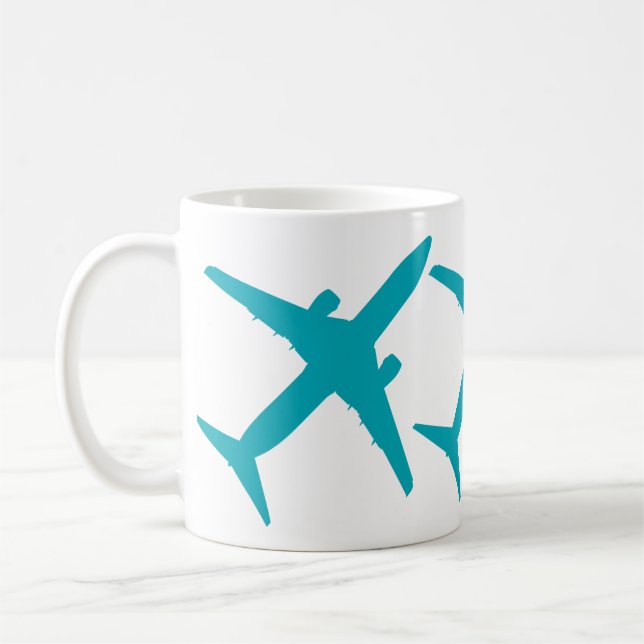 Caneca De Café Avião Gráfico em Azul Água (Esquerda)