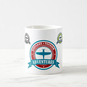 Caneca De Café Avião Vintage Turismo Aventura Logotipo Aviação