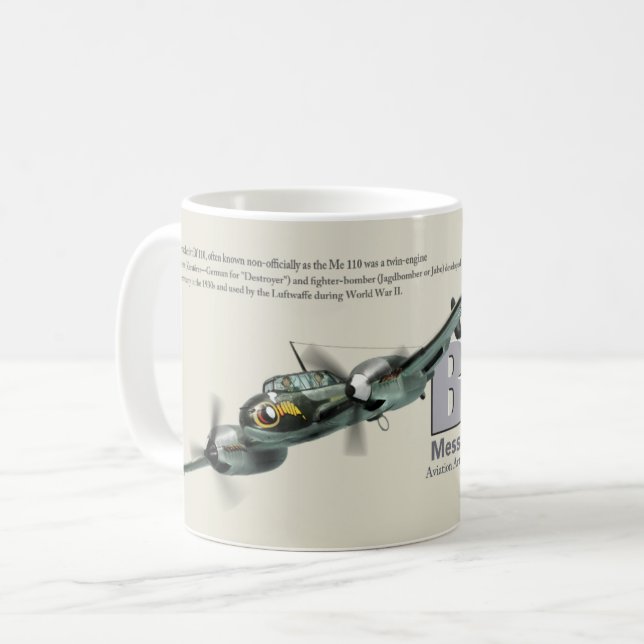 Caneca De Café Aviation Art Mug "Messerschmitt Bf 110" (Frente Esquerda)