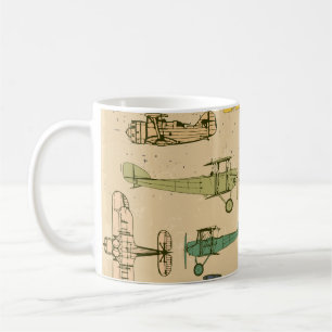 Caneca De Café Aviões Retro: Padrão De Vintagem Cracking.