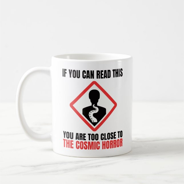 Caneca De Café Aviso de Horror Cthulhu Lovecraft Cósmico (Esquerda)