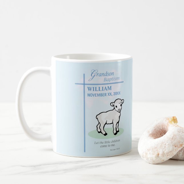 Caneca De Café Avô Baptism Blue Lamb Personalizado (Com Donut)