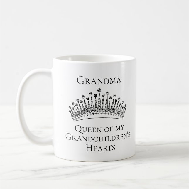 Caneca De Café Avó Coroa Rainha Netos Corações (Esquerda)