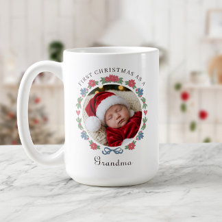 Caneca De Café Avó de Natal Azul Vermelho Nórdico Foto 1º Natal