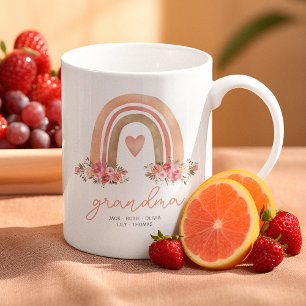 Caneca De Café Avó Floral Arco-Íris Boho