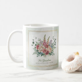 Caneca De Café Avó Floral Botânica Vintage