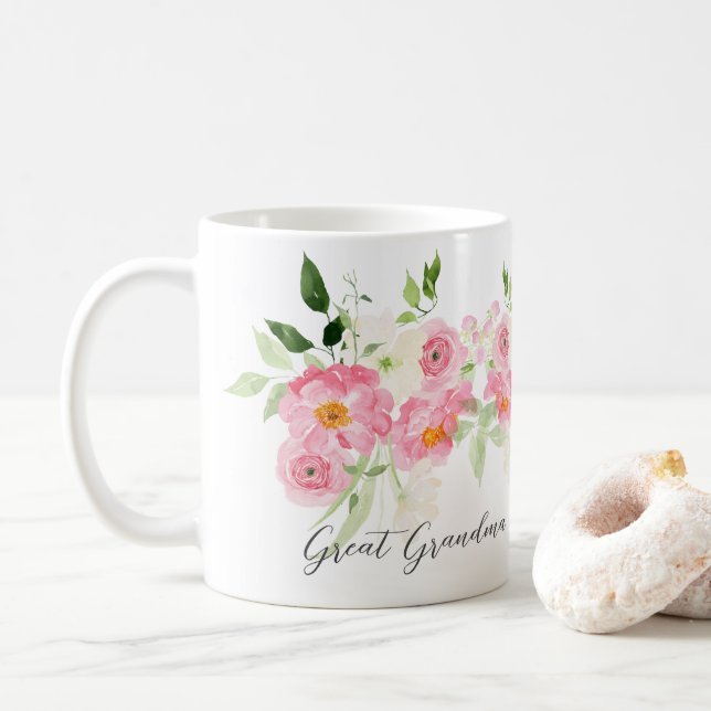 Caneca De Café Avó Floral de Primavera (Com Donut)
